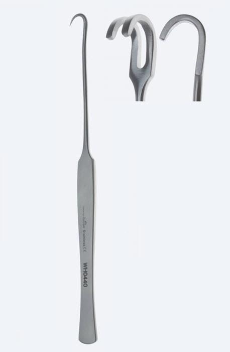 Ретрактори (ранорозширювачі) для ран та трахеї, тупокінцеві, вигнуті, 2 зубці, загальна довжина 180 мм. Бренд - Asanus Medizintechnik Gmb, Німеччина